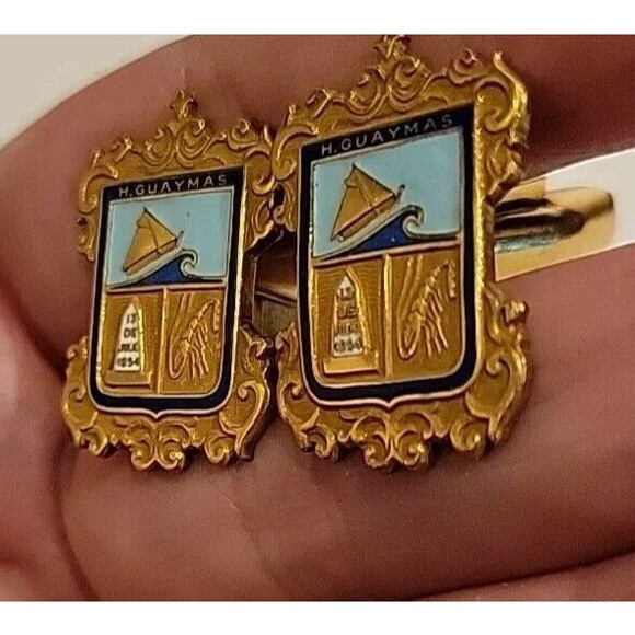 Vintage Entenmann Gold Filled Cufflinks Nautical Theme Enamel Ornate 1/20 12k - Picture 3 of 6